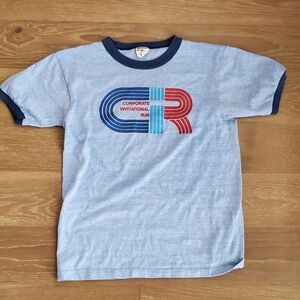 Vintage 80s Ringer Moorewear T Shirt 70s Corporate Invitational Run Size Medium
